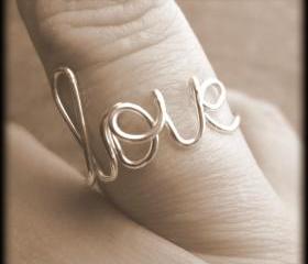 Love ring.Wire ring.Word ring.BFF ring.Bridesmaid gift.Silver love ring.