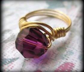 Purple crystal ring.Made any size.Gift box included.