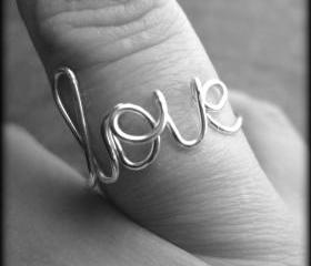 Love ring.Wire ring.Word ring.BFF ring.Bridesmaid gift.Silver ring.