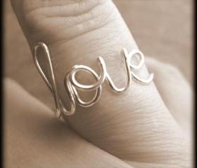 Love ring.Wire ring.Word ring.BFF ring.Bridesmaid gift.Silver ring.