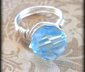 Aquamarine swarovski crystal statement ring.Aquamarine.Blue.Unique ring.Summer style.
