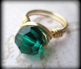 Emerald crystal statement ring.May birthstone.Made any size 4-12.Gift box included.
