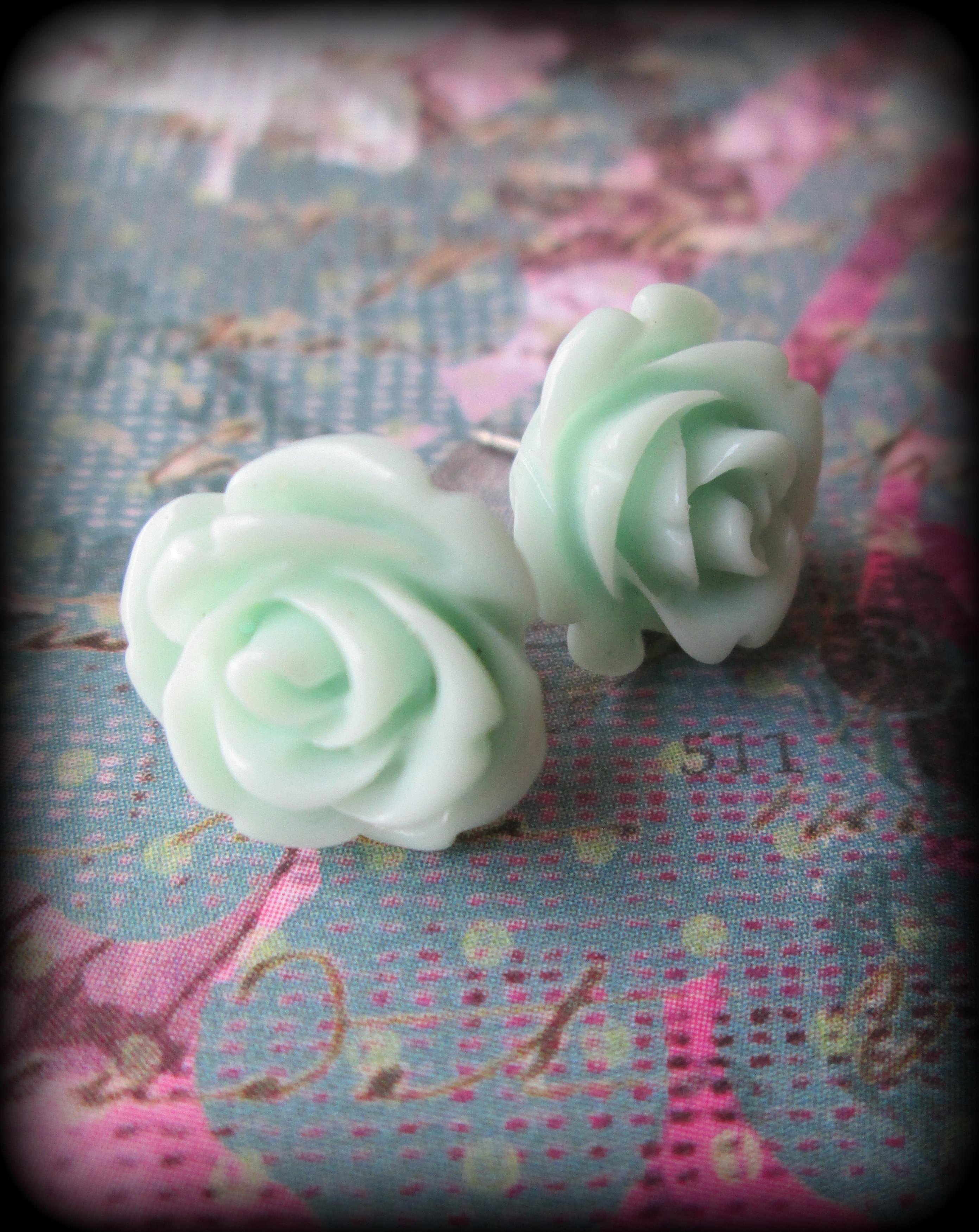 Mint Roses Post Earrings.Rose Jewelry.Mint Green.Roses.Post Earrings